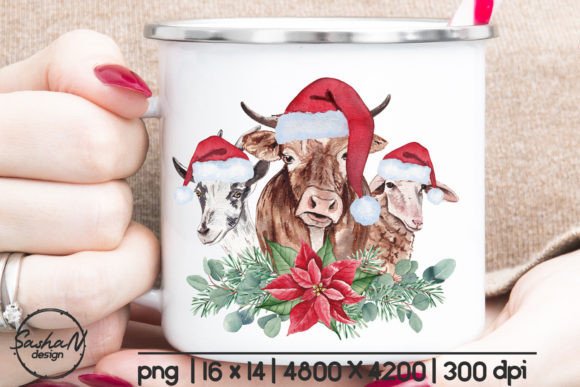 Christmas Farm Animals Sublimation: Festive Illustrations