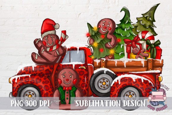 Christmas Gingerbread Man with Red Truck: Festive Illustrations