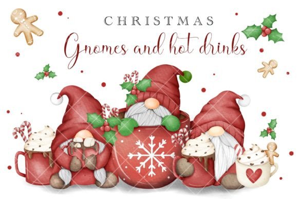 Christmas Gnomes with Hot Drinks: Cozy Illustrations