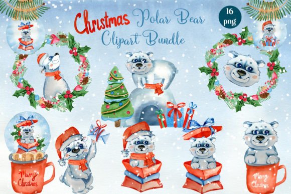 Christmas Polar Bear Clipart Bundle: Pro Illustrations