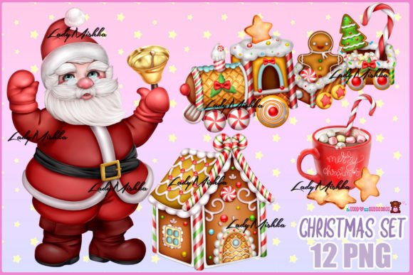 Christmas Set with Santa PNG: Festive Illustrations