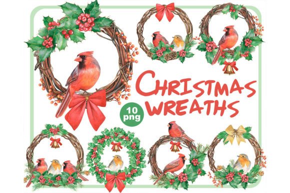 Christmas Wreath Birds: Premium Illustrations
