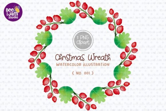 Christmas Wreath Watercolor PNG-001: Premium Illustrations
