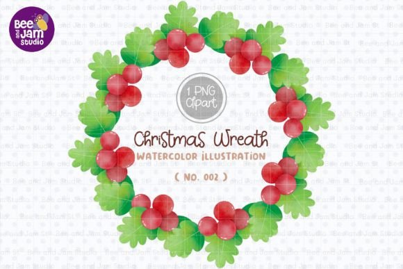 Christmas Wreath Watercolor PNG-002: Premium Illustrations