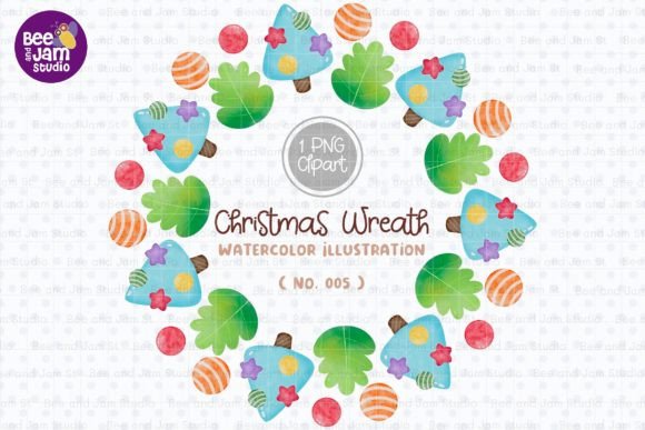 Christmas Wreath Watercolor PNG-005: Premium Illustrations