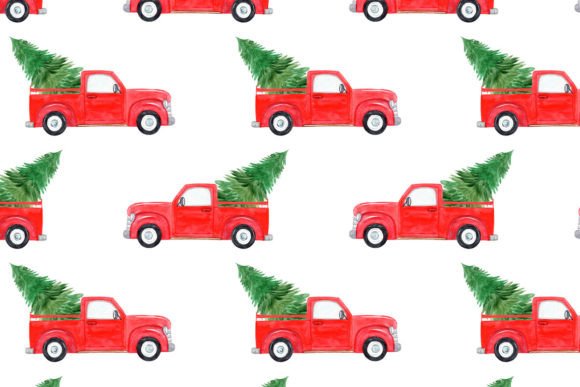 Red Car with Christmas Tree Print: Festive Illustrations
