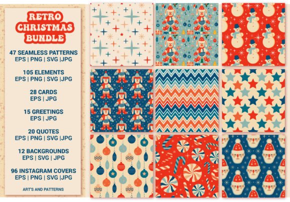 Retro Christmas Graphics Bundle: Vintage Illustrations