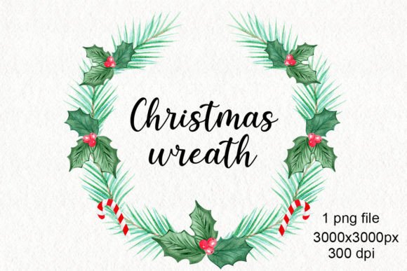 Watercolor Green Christmas Wreath Png & Illustrations