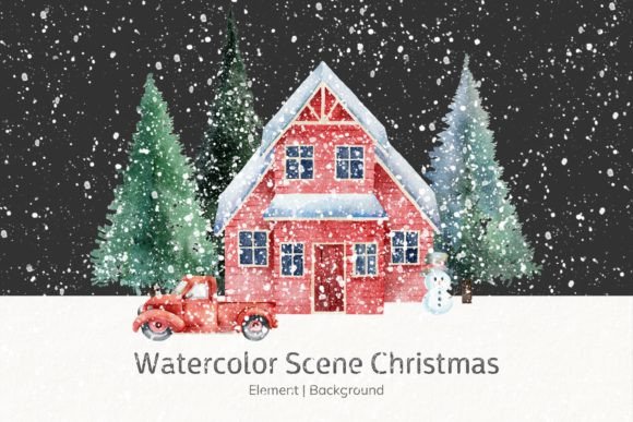 Watercolor Scene of a Christmas House: Illustrations Review